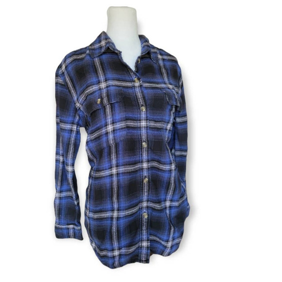 American Eagle Oversized Fit Button Down Flannel Blue Size Small - Picture 2 of 8